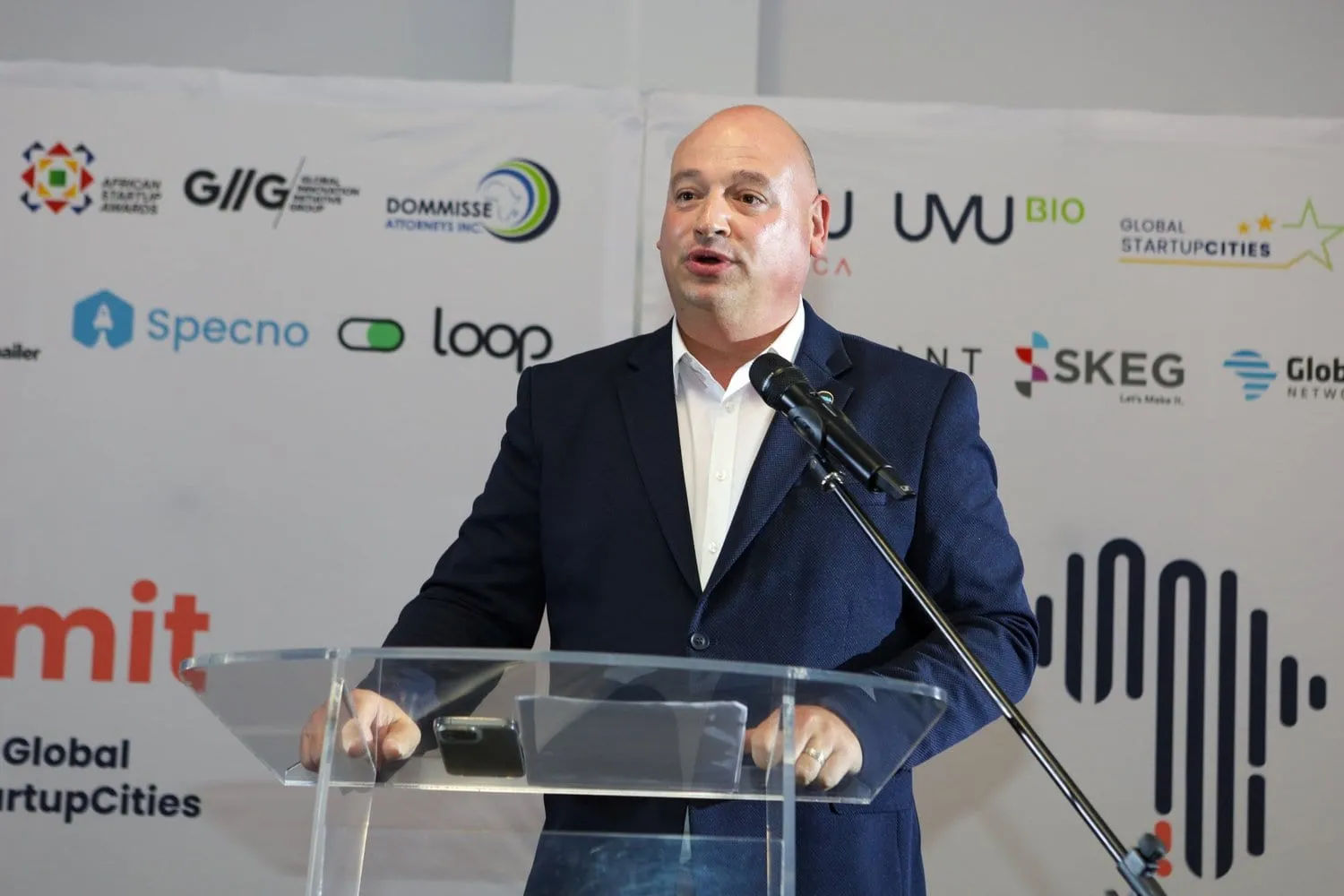 James Vos, Mayoral Committee Member for Economic Growth, speaking at the GSA Africa Finale